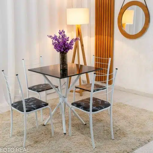 Mesa Rio Base Ipanema Branco Tampo Preto MDF 68X68 4 Cadeiras Rio Assento Preto - Teixeira - Imagem 2