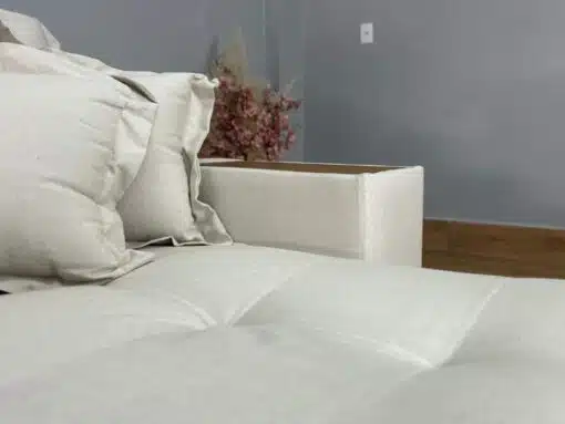 Sofá Cama Retrátil Reclinável Gabriella 2,50m - Bege Linho / Marrom Courino - Imagem 10