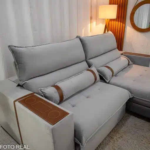 Sofá Retrátil Reclinável Ravello 2.50m Veludo Prata 3040/03 - Molas Ensacadas Pockets - Imagem 8