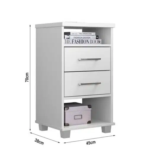 Mesa de Cabeceira Valente Branco 2 Gavetas Larg. 0.45m - Rud Rack - Imagem 2