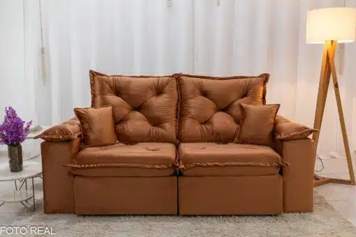 Sofá Retrátil Reclinável Porto Madri 2.00m Veludo Terracota - D28 Pró Aditivada - Imagem 5