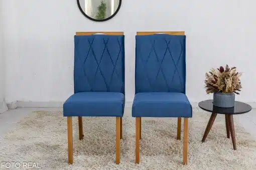 2 Cadeiras Lisboa Veludo Azul 503 Madeira Maciça Art Assento - Entregue Montada - Imagem 2