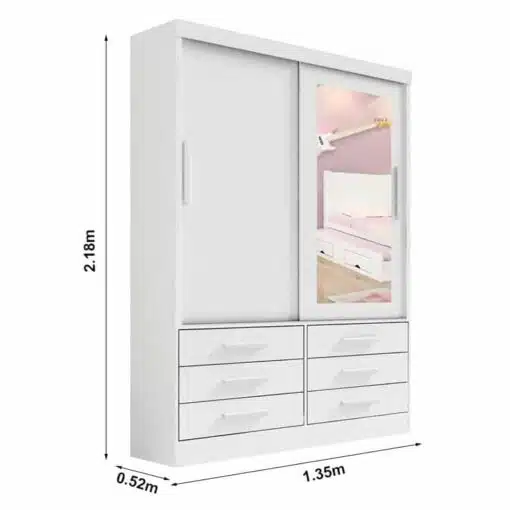 Roupeiro Merídian Branco 2 Portas + Cômoda Firenze Branco + Cama Solteiro Milênio Branca + Cama Auxiliar 2 Gavetas Branca - D Doro - Imagem 5