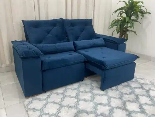Sofá Retrátil Reclinável Brasão 2.00m- Azul Veludo - Imagem 2