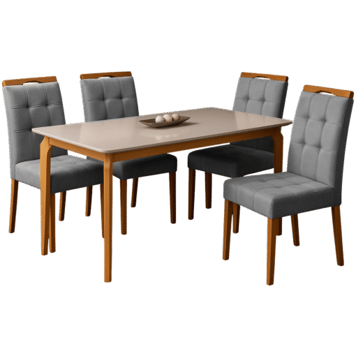 Mesa Alegra 120 Cinamomo/Off White com 4 Cadeiras Sophia Veludo Cinza Grafite – JCM MOVELARIA + WM DECOR - Imagem 3