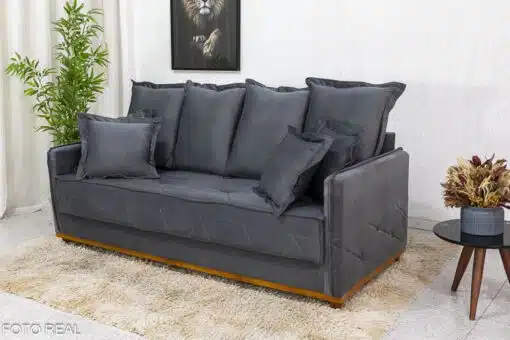 Sofá 3 lugares Vican Veludo Cinza 5001 Larg. 2.00m - Molas Bonnel - Imagem 3
