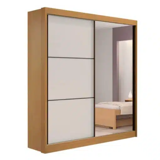 Roupeiro Atenas Cinamomo/Off 2 Portas C/ 1 Espelho 100% MDF Portas Flex Larg. 1.85m - D Doro - Imagem 4
