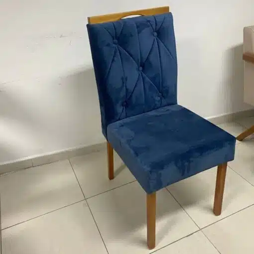 Mesa Salinas 90 Cinamomo/Off White com 4 Cadeiras Yasmim Veludo Azul – AVALON DECOR + KM DECOR - Imagem 2