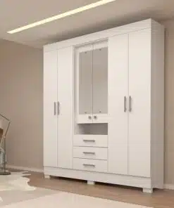 Roupeiro Débora Branco 6 Portas C/ Espelho e Pés 100% MDF Larg. 1.78m - ACP