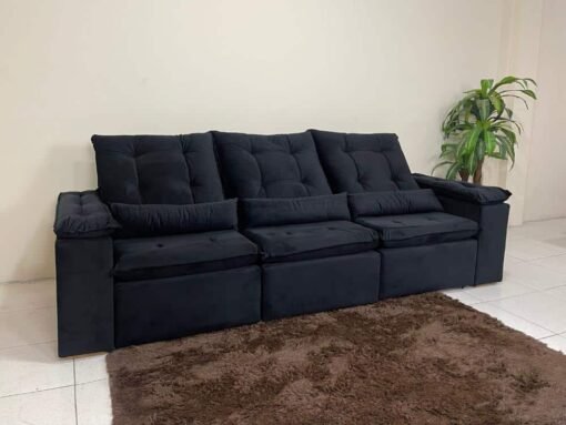 Sofá Retrátil Reclinável Atenas 2.70m - Preto Veludo - Imagem 10