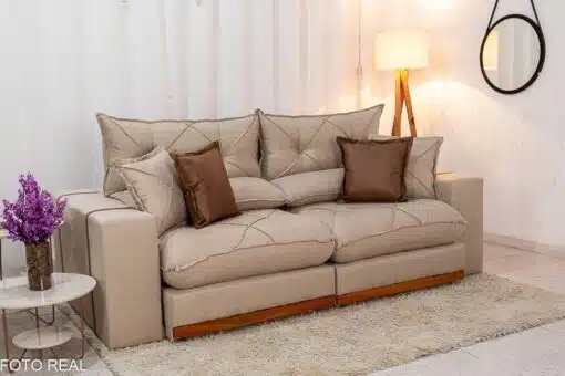Sofá Retrátil Reclinável Gran Bello 2.50m Linho Bege - Molas Ensacadas - Imagem 3