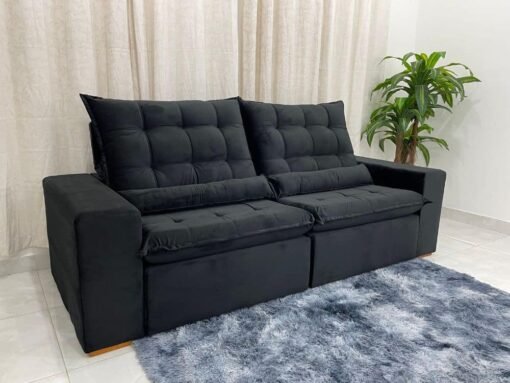 Sofá Retrátil Reclinável Small 2.30m - Preto Veludão - Imagem 9