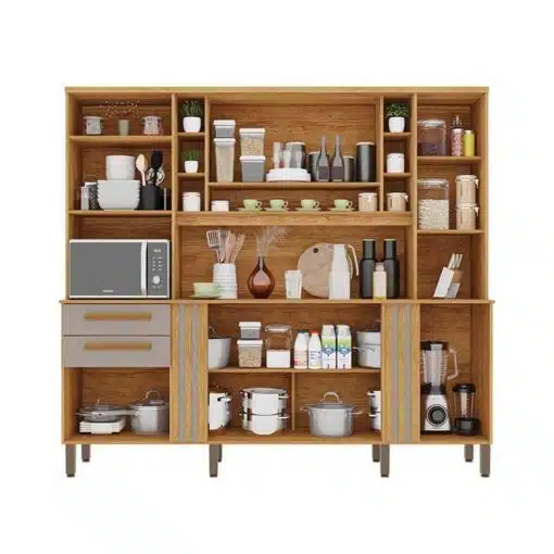Armário Cozinha Acácia Cinamomo/Off 8 Portas 2 Gavetas Larg. 2.18m - Sallêto - Imagem 2
