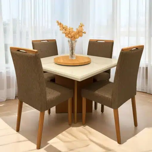 Mesa Salinas 120 Cinamomo/Off White com 4 Cadeiras Priscila Veludo Marrom 1015 – AVALON DECOR + CARVALHO DECOR