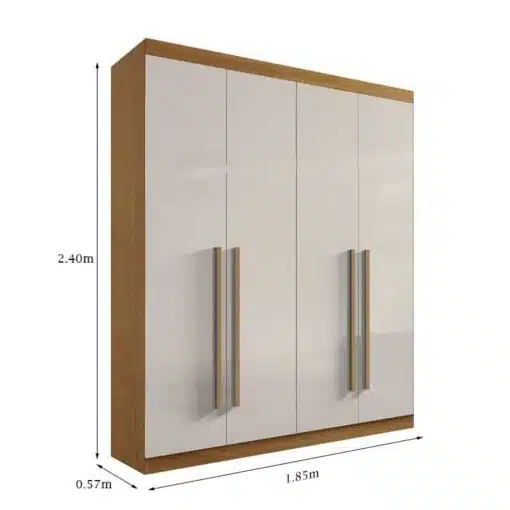Roupeiro Solteiro Da Vinci Plus Cinamomo/Off 4 Portas 3 Gavetas 100% MDF Larg. 1.85m - D Doro - Imagem 4