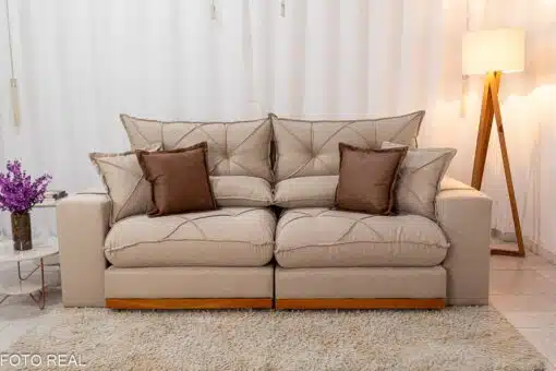 Sofá Retrátil Reclinável Gran Bello 2.50m Linho Bege - Molas Ensacadas - Imagem 5