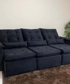 Sofá Retrátil Reclinável Atenas 2.70m - Preto Veludo