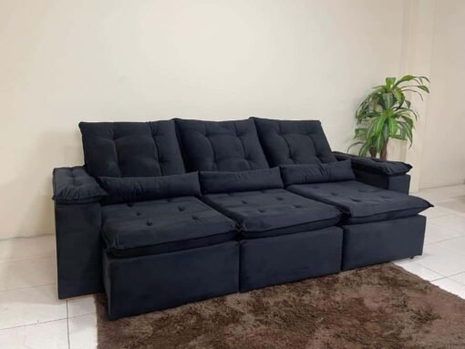 Sofá Retrátil Reclinável Atenas 2.70m - Preto Veludo