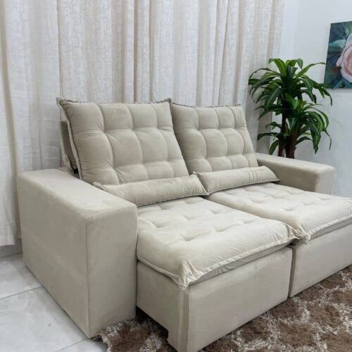 Sofá Retrátil Reclinável Small 2.00m - Bege Veludão