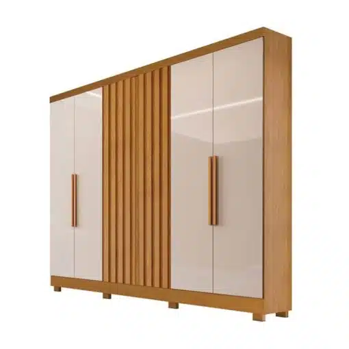 Roupeiro Cabo Frio 6 Portas e Detalhe Ripado 100% MDF  Nature/Off  Larg. 1.80m -  Bianchi