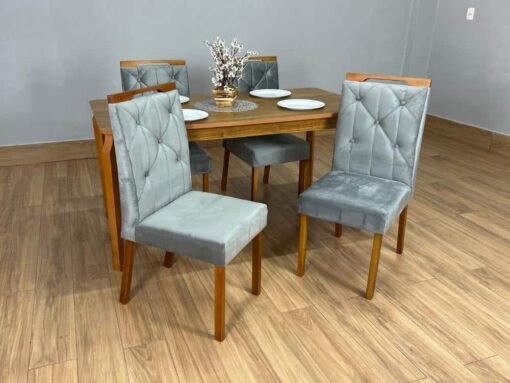 Mesa de Jantar Alegra 1.20x0.80 Com 4 Cadeiras Jasmim - Cinamomo/Cinza - Imagem 4