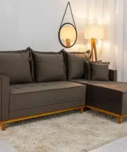 Sofá 3 Lug. Milão C/Chaise Lado Esquerdo Veludo Marrom 815 Larg. 2.30m - Molas Ensacadas
