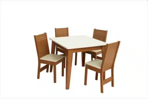Mesa Giovana 90x90 c/4 Cadeiras Elane - Naturale/Off White - Imagem 2