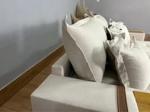 Sofá Cama Retrátil Reclinável Gabriella 2,50m - Bege Linho / Marrom Courino - Imagem 9