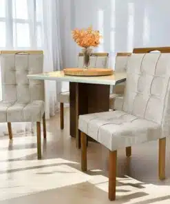 Mesa Salinas 90 Cinamomo/Off White com 4 Cadeiras Sophia Veludo Bege – AVALON DECOR + WM DECOR