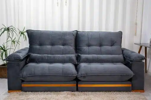 Sofá Retrátil Reclinável Ibis 2.50m Veludo Cinza 814 - D33 e Molas Ensacadas - Imagem 5