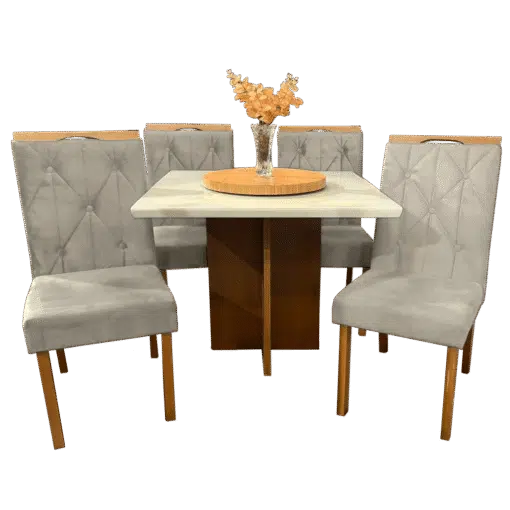 Mesa Salinas 120 Cinamomo/Off White com 4 Cadeiras Yasmim Veludo Bege – AVALON DECOR + KM DECOR - Imagem 3
