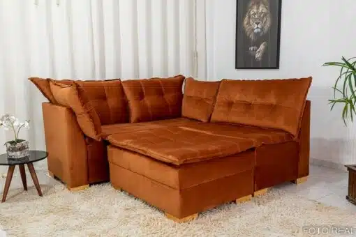 Sofá de Canto Vênus Veludo 3 em 1 Terracota 549 - Imagem 3
