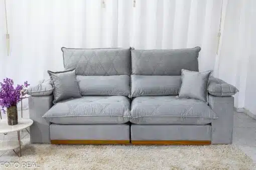 Sofá Retrátil Reclinável Magnum 2.30m Veludo Prata 823 - Molas Ensacadas - Imagem 5