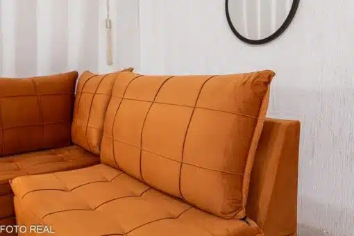 Sofá Canto 5 lugares com Puff Viena Veludo Terracota A62 - Imagem 7