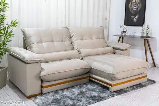 Sofá Retrátil Reclinável Ibis 2.50m Veludo Bege 818 - D33 e Molas Ensacadas - Imagem 8