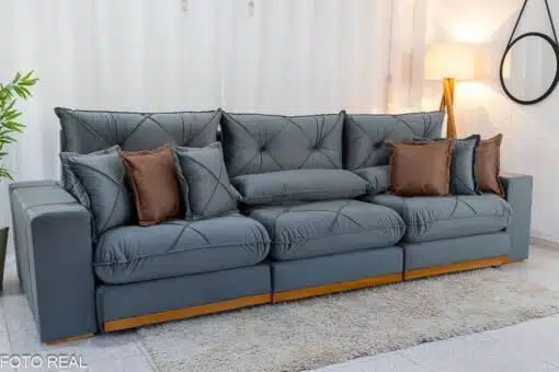 Sofá Retrátil Reclinável Gran Bello 3.20m Veludo Cinza - Molas Ensacadas - Imagem 3