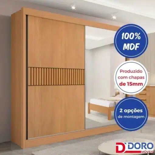 Guarda-Roupa Casal 2 Portas Titanium Ripado MDF Cinamomo/Off White Larg. 2.20m D Doro - Imagem 9