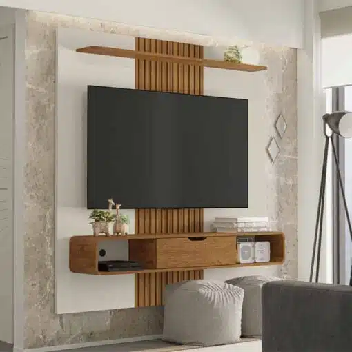 Painel Lisboa Ripado 3D TV até 65 Polegadas Larg. 1.58m Off/Nature Bechara
