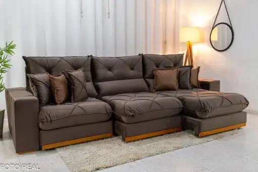 Sofá Retrátil Reclinável Gran Bello 3.20m Veludo Marrom - Molas Ensacadas - Imagem 3