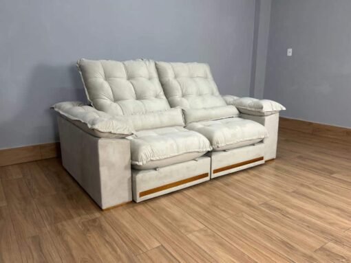 Sofá Retrátil e Reclinável Istambul 2.10m - Bege Veludo - Imagem 2