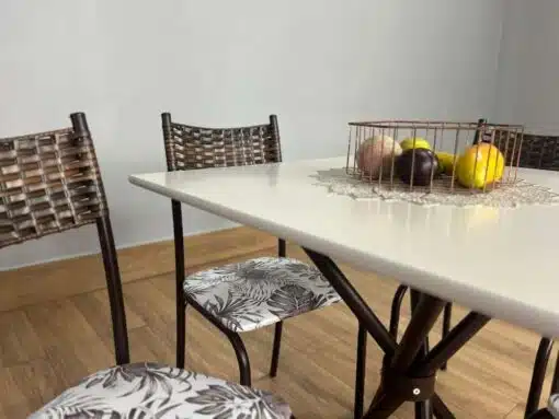 Conjunto Mesa Tubular Macaé Tampo Quadrado Com 4 Cadeiras Ratam  - Marrom/Off White - Imagem 3
