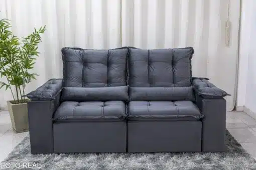 Sofá Retrátil Reclinável Grécia 2.00m Veludo Cinza - Sem Caixa - Imagem 5
