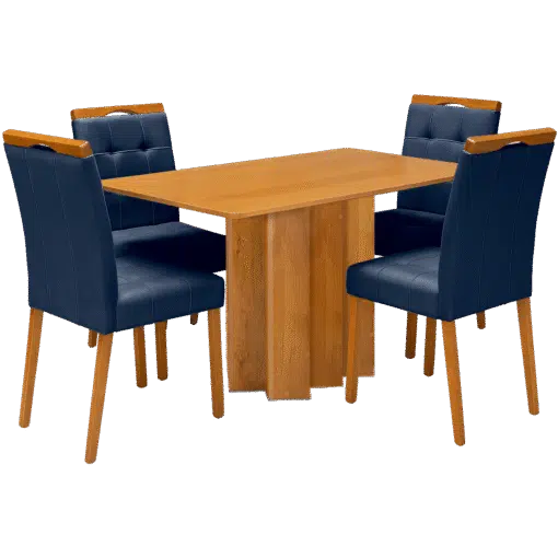 Mesa Recife 120 Cinamono Laminado com 4 Cadeiras Sophia Veludo Azul – CEL MÓVEIS + WM DECOR - Imagem 3