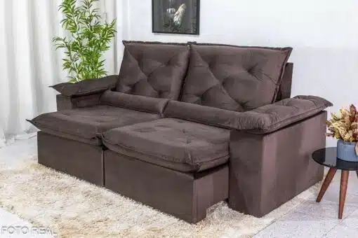 Sofá Retrátil Reclinável Roma 2.00m Veludo Marrom 19 - D28 Soft - Imagem 2