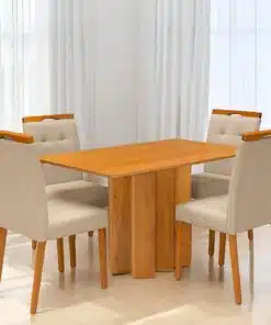 Mesa Recife 120 Cinamono Laminado com 4 Cadeiras Sophia Linho Bege 200 – CEL MÓVEIS + WM DECOR