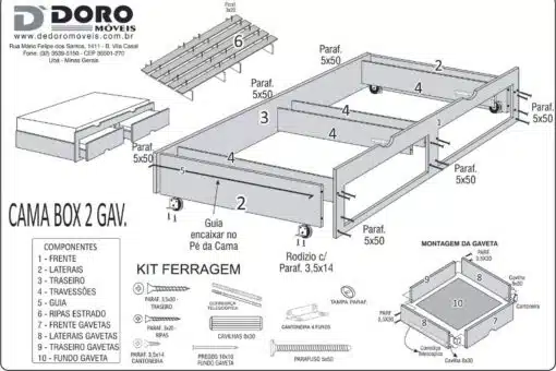 Cama Auxiliar Solteiro 2 Gavetas Ypê 93x188x33 - D Doro - Imagem 4