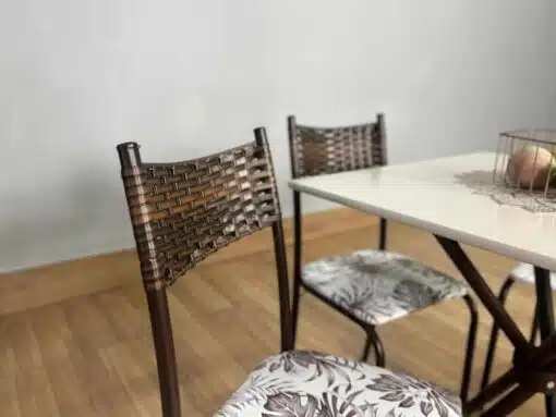 Conjunto Mesa Tubular Macaé Tampo Quadrado Com 4 Cadeiras Ratam  - Marrom/Off White - Imagem 2
