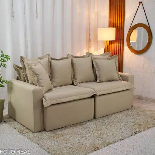 Sofá Retrátil e Cama Torino 2.10m Linho Bege 505 - Sem Caixa - Imagem 3