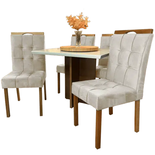 Mesa Salinas 120 Cinamomo/Off White com 4 Cadeiras Sophia Veludo Bege – AVALON DECOR + WM DECOR - Imagem 3