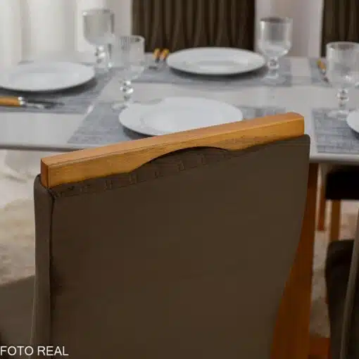 Mesa Pedro Mel Vidro OFF 160×80 6 Cadeiras Genova Veludo Marrom 509 Madeira Maciça Art Assento - Entregue Montada - Imagem 2